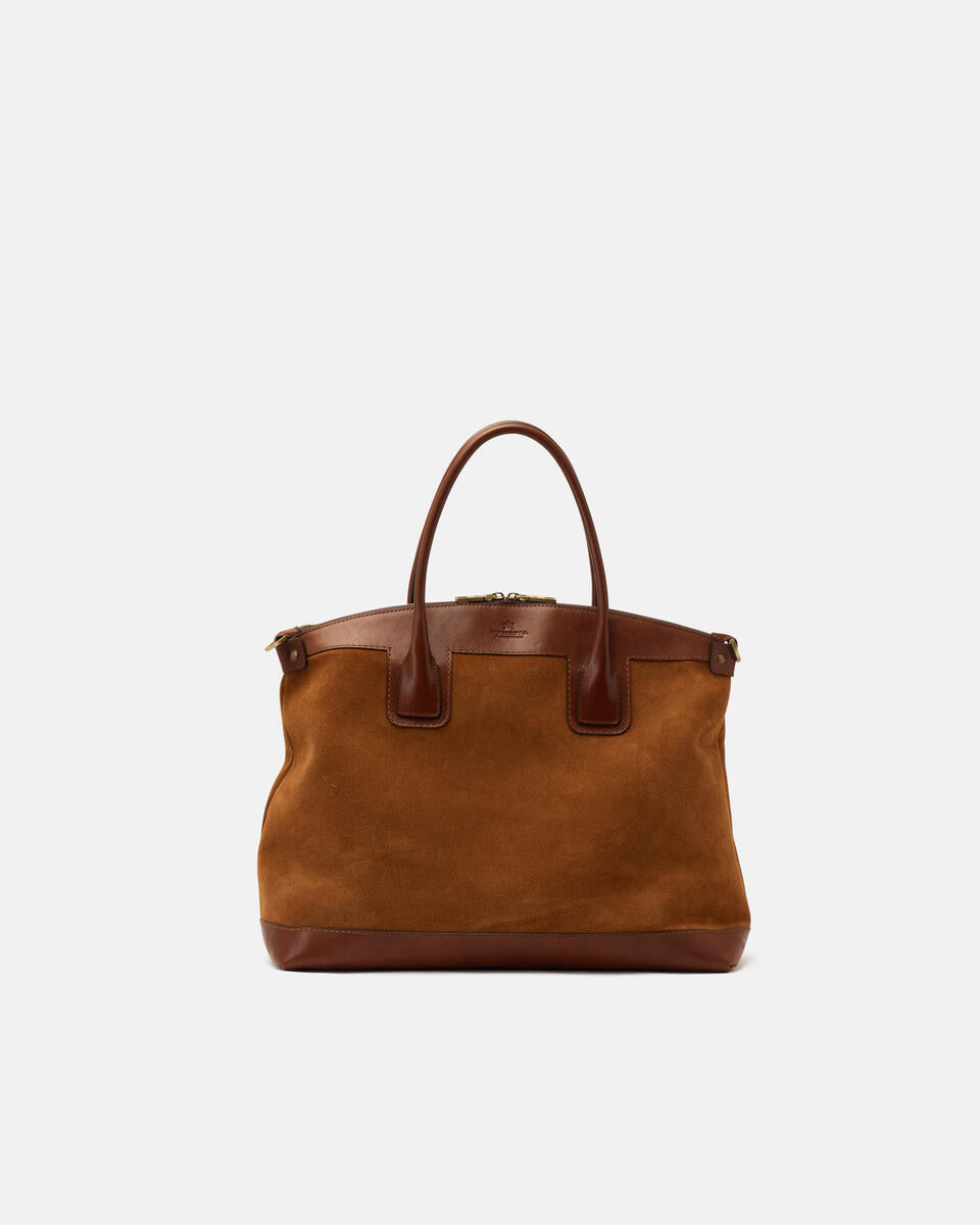 Borsa shopping in suede e cuoio