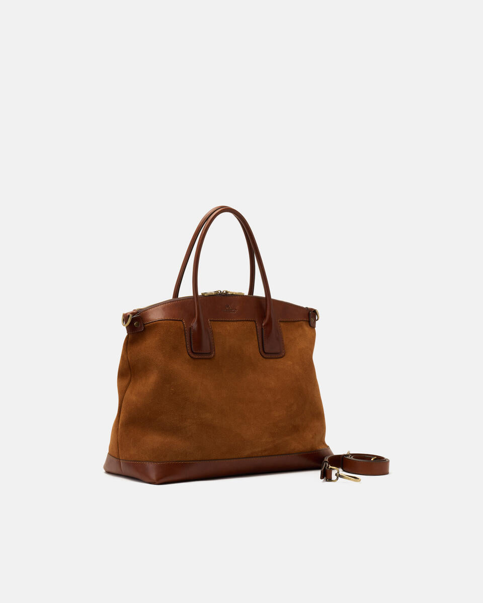 Borsa shopping in suede e cuoio