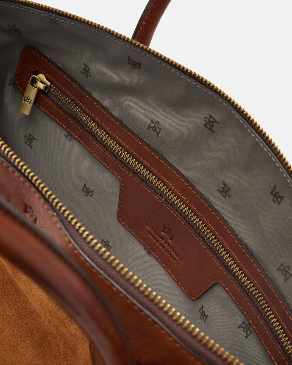 Borsa shopping in suede e cuoio