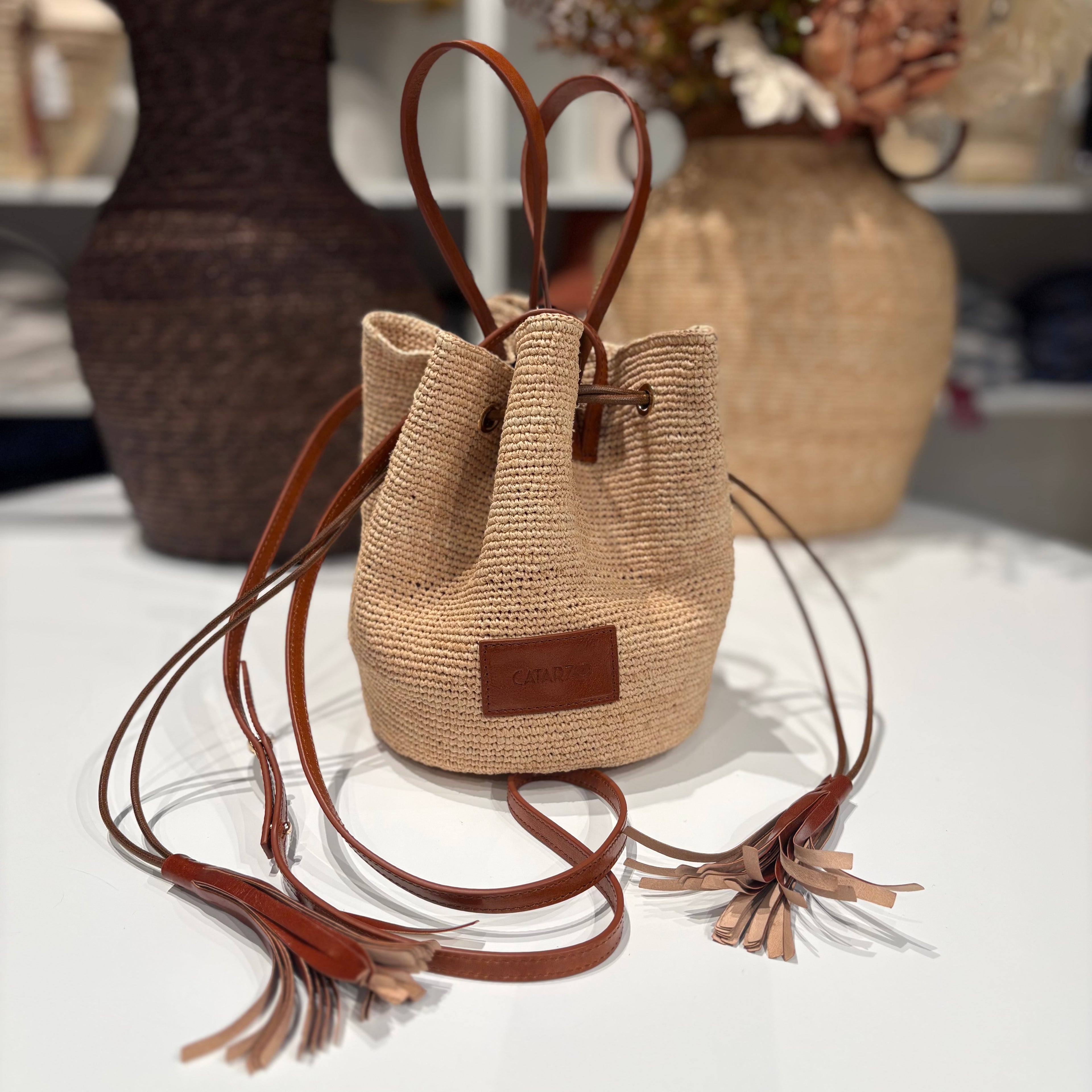 Borsa a sacchetto in rafia