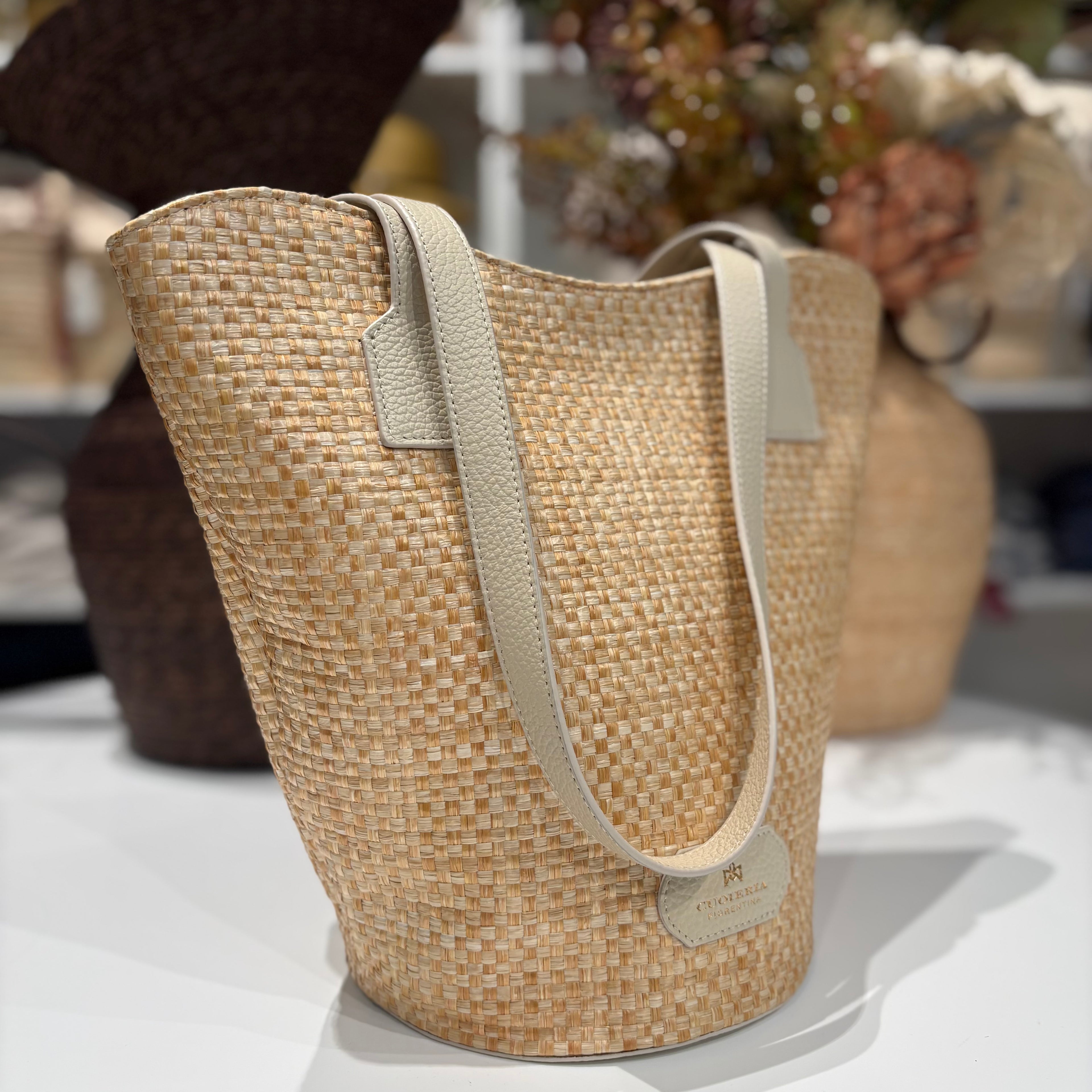 Borsa in paglia e pelle