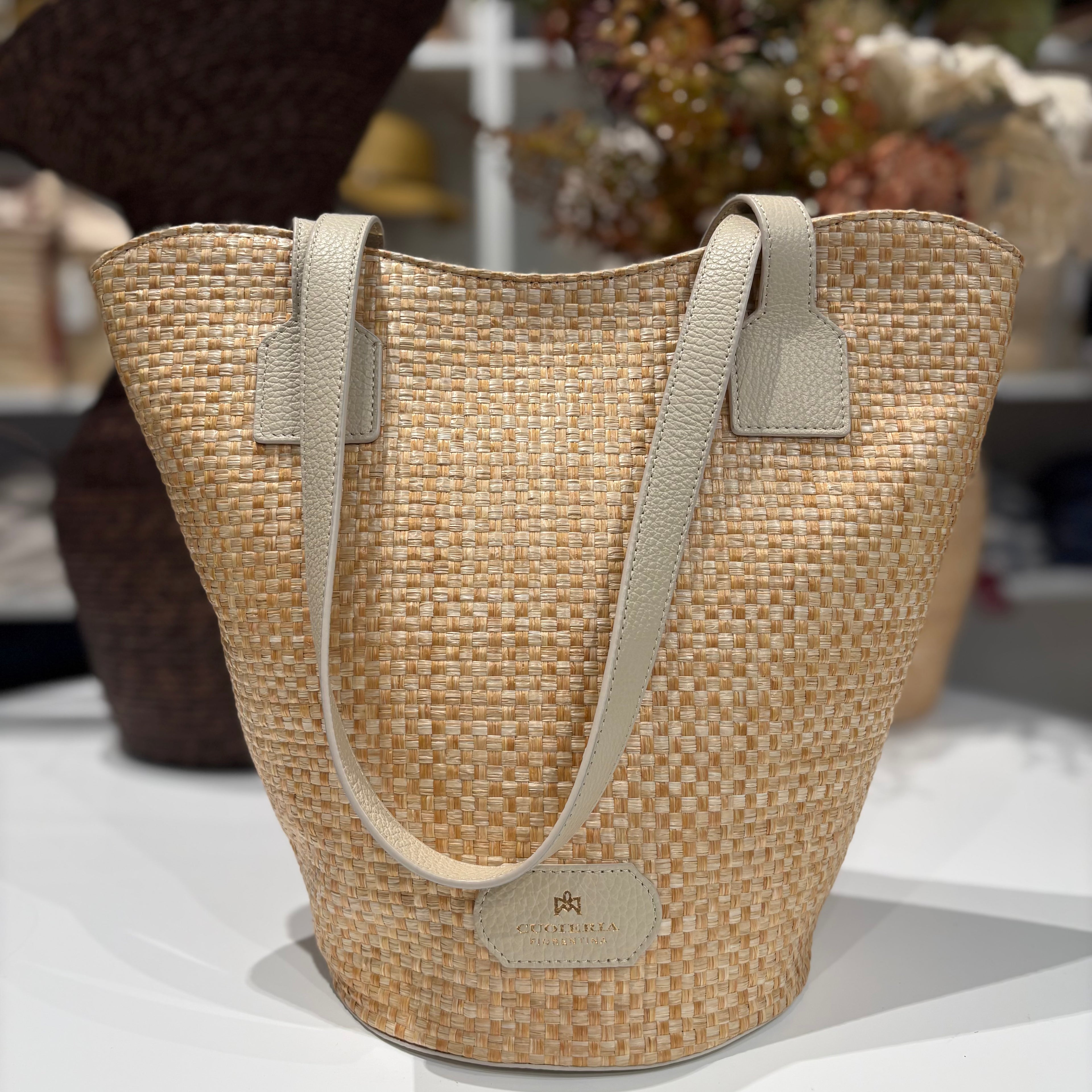 Borsa in paglia e pelle
