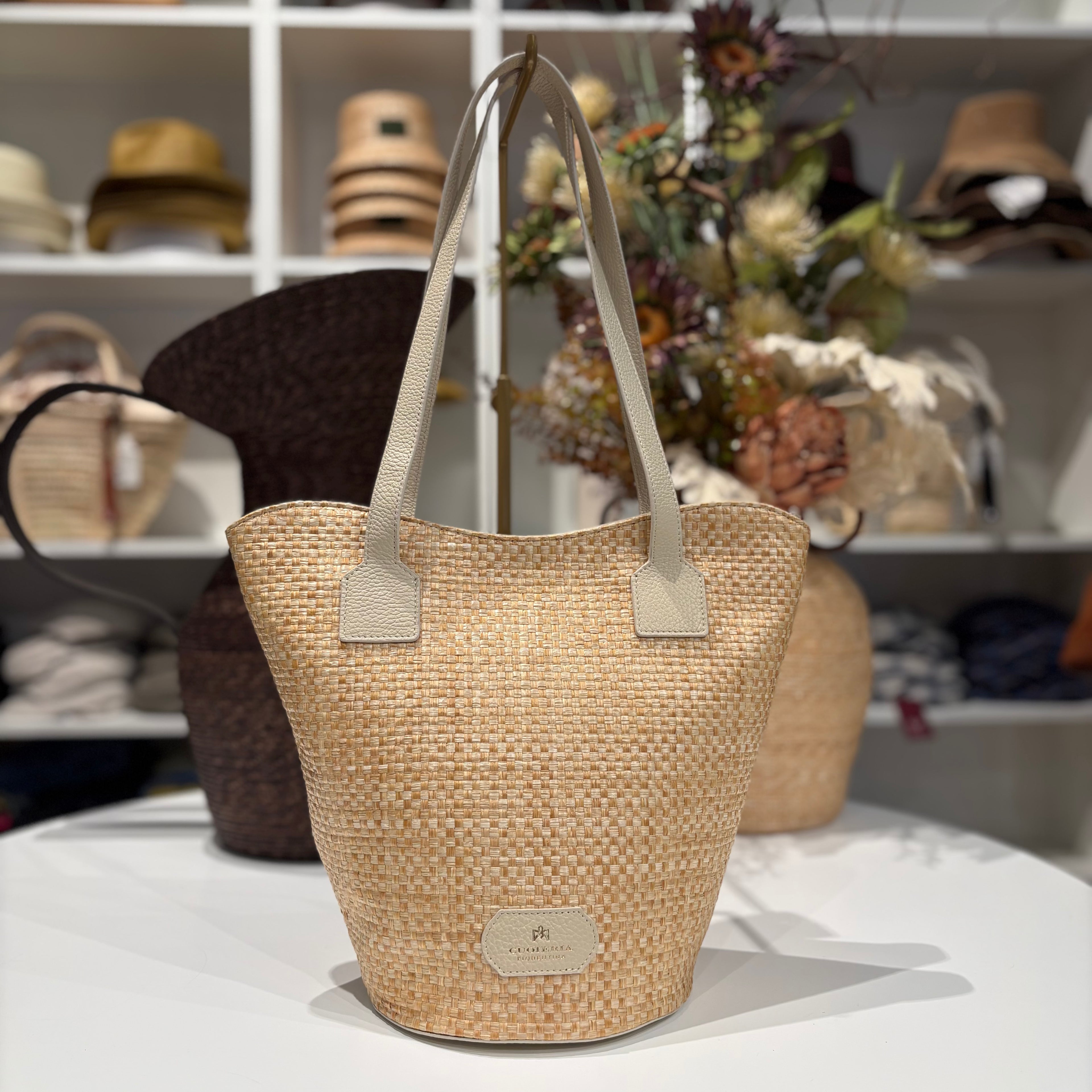 Borsa in paglia e pelle