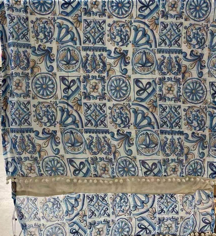 Telo mare maioliche blu/beige